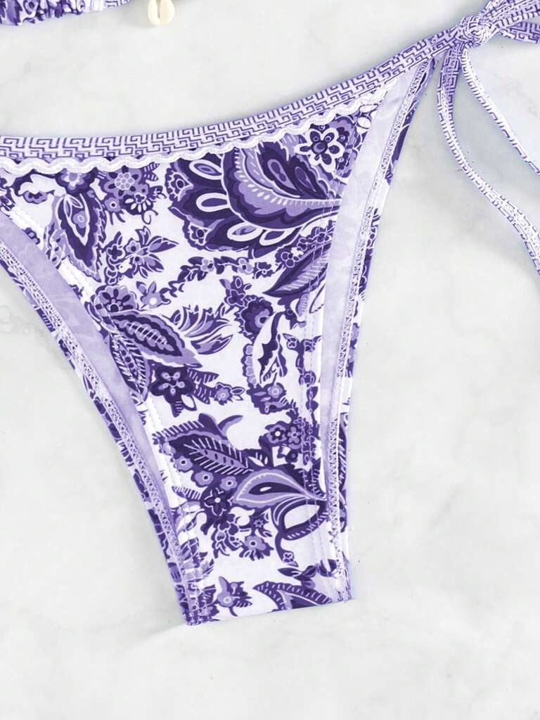 Biquíni 3 Peças Roxo com Branco Rakelly