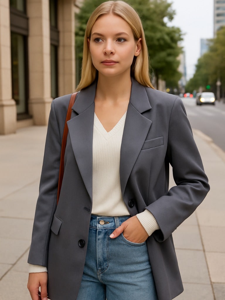 Blazer Feminino Alongado New Classic Cinza