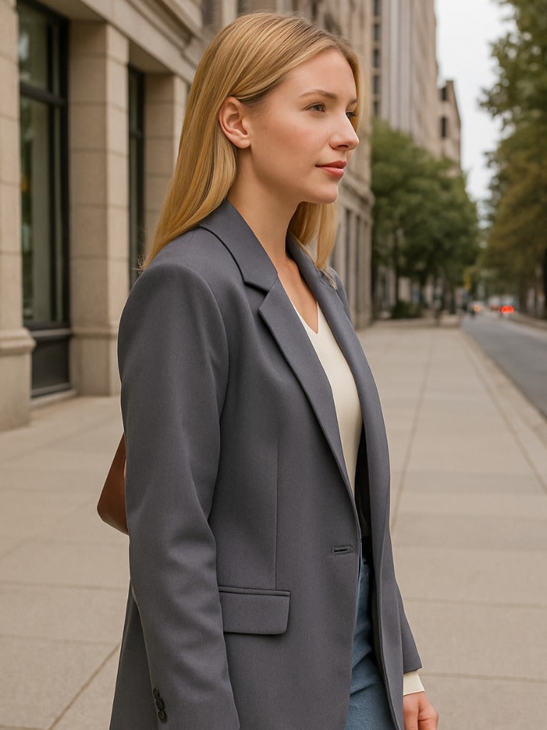 Blazer Feminino Alongado New Classic Cinza