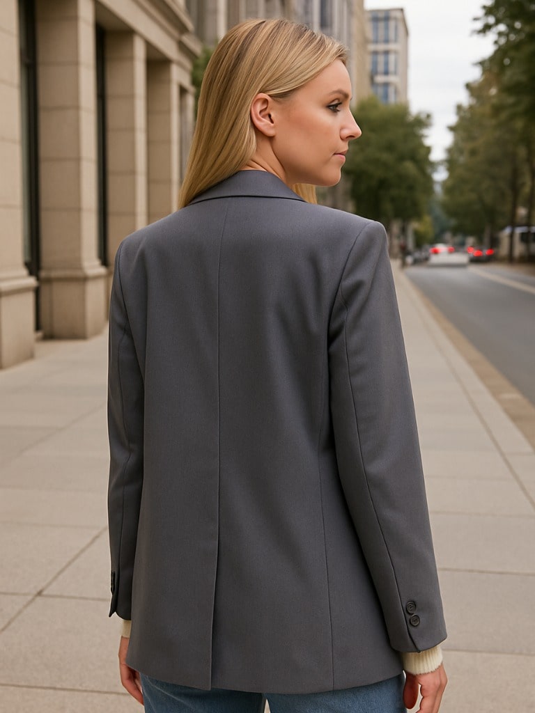 Blazer Feminino Alongado New Classic Cinza