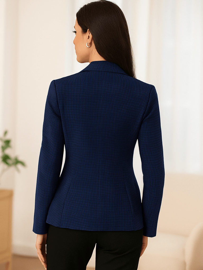 Blazer Feminino Elegante Retrô Gola Longa e Manga Longa Azul Marinho