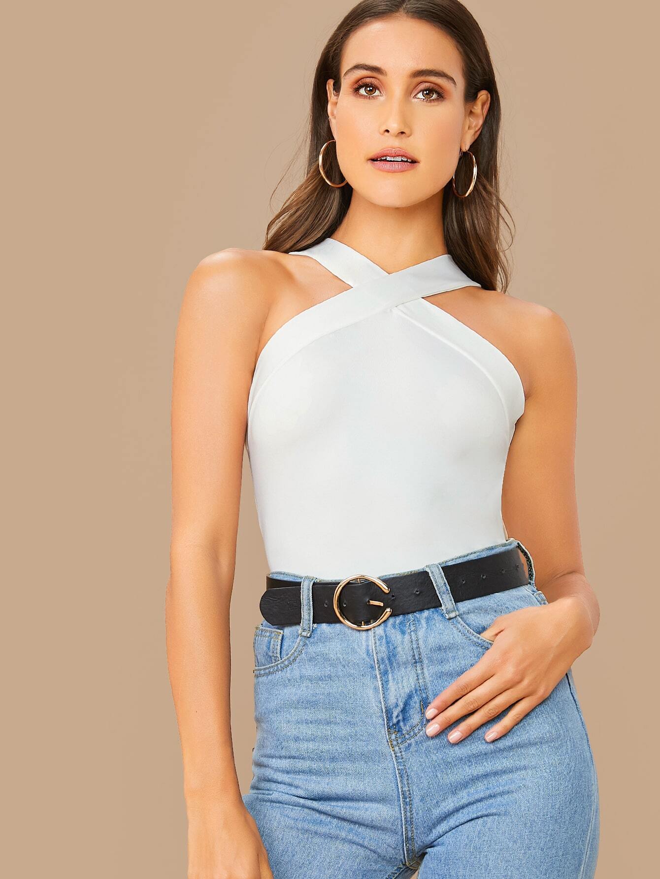 Blusa Feminina Branca Gola Transpassada