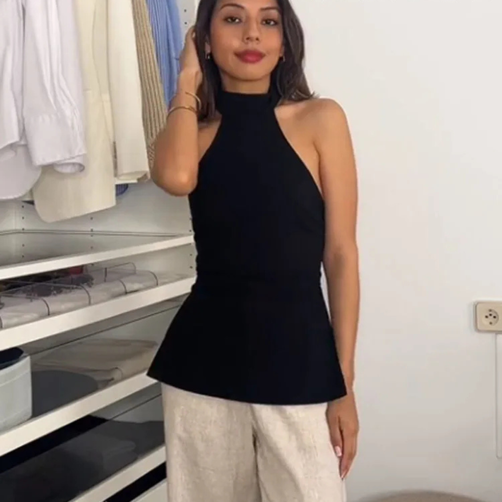 Blusa Feminina Gola Alta Sem Costas Preto Luane