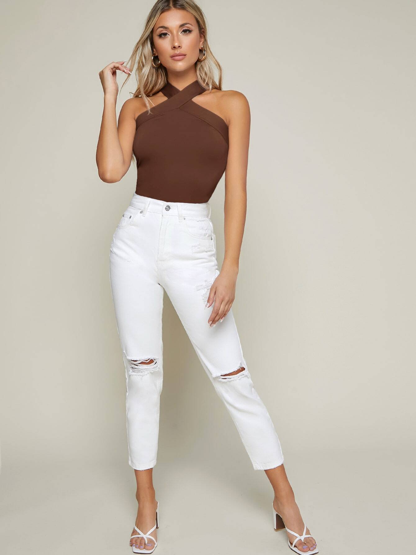 Blusa Feminina Marrom Transpassada
