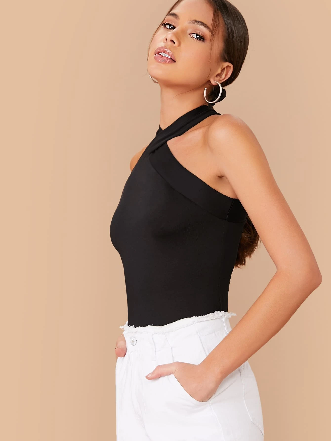 Blusa Feminina Preta Gola Transpassada