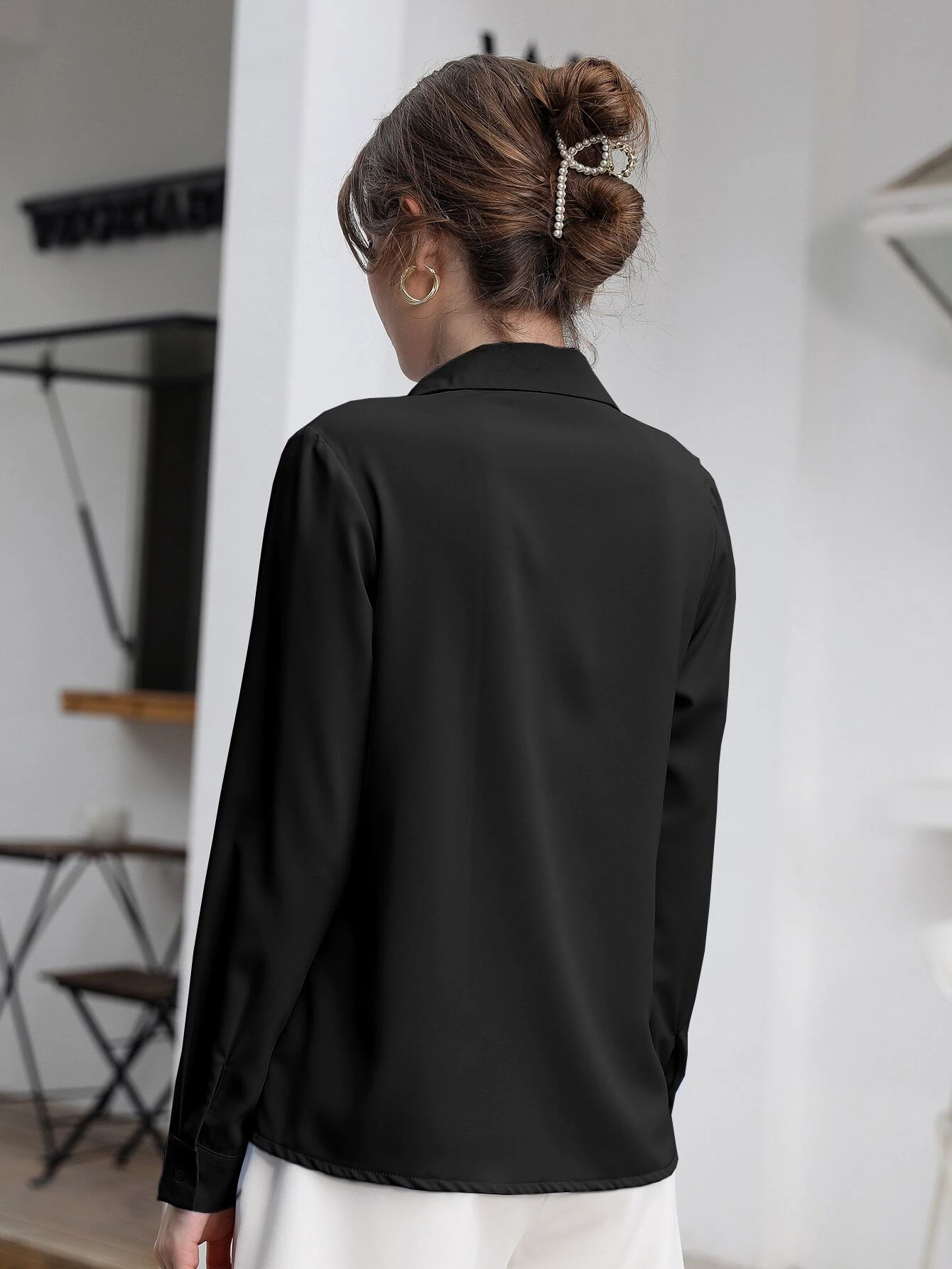 Blusa Feminina Social Manga Longa Preto