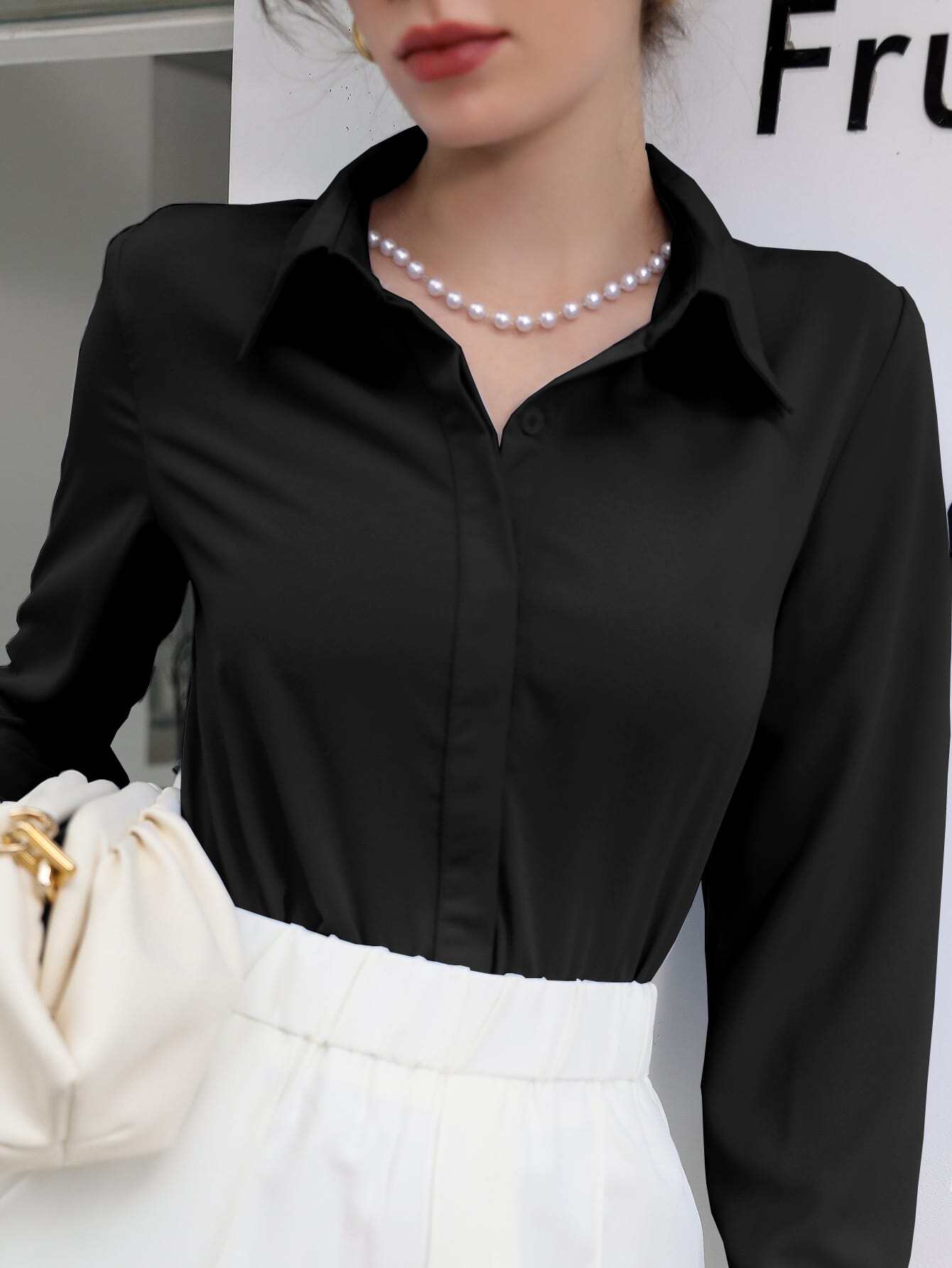 Blusa Feminina Social Manga Longa Preto