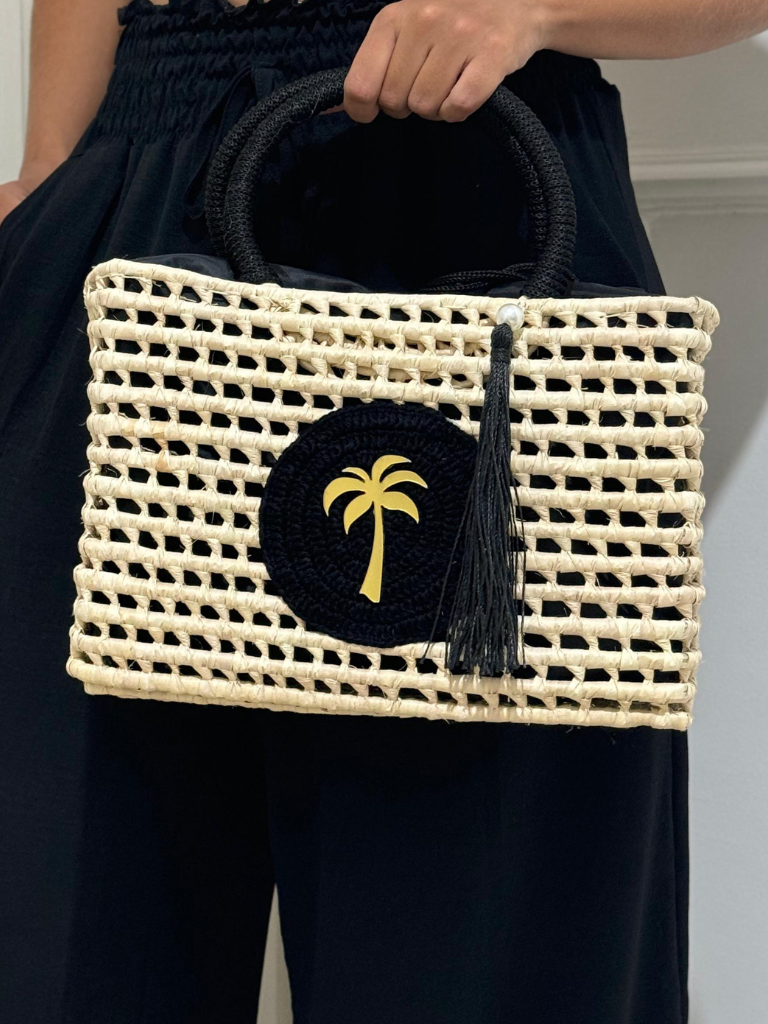Bolsa de Palha Cesto Grande Magnólia Preto