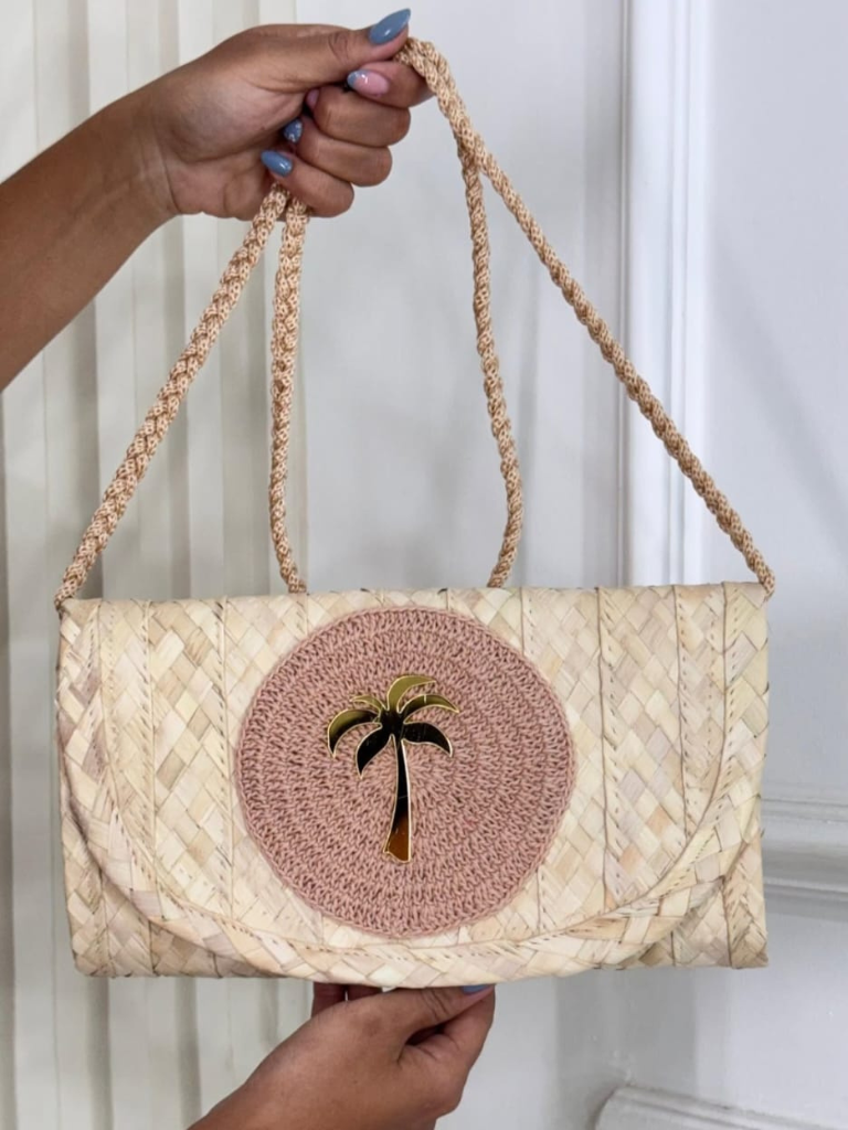 Bolsa de Palha Transversal Malaquita Marrom