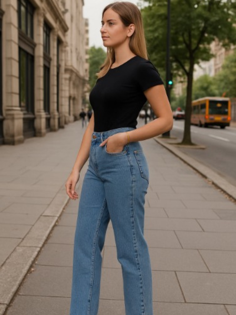 Calça Jeans Feminina Cintura Alta Lavagem Clara