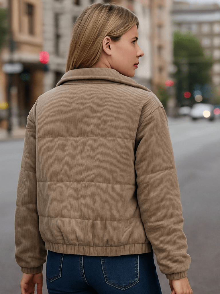 Casaco Feminino de Moletom Acolchoado Marrom