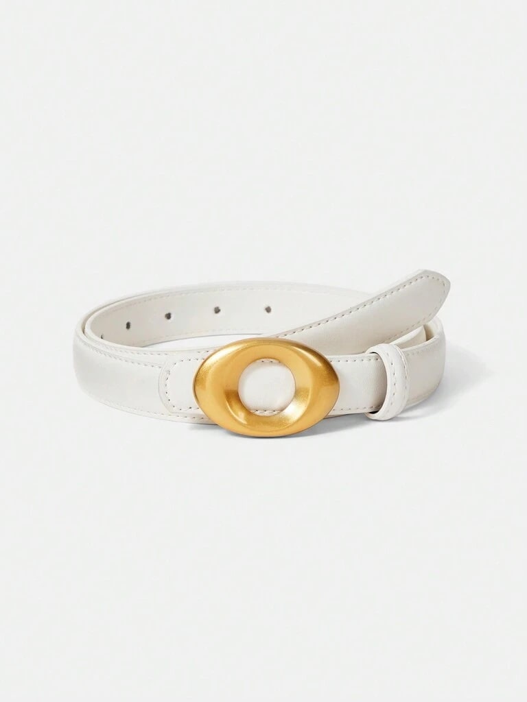 Cinto Feminino De Couro Genuíno Fivela Elegante Branco