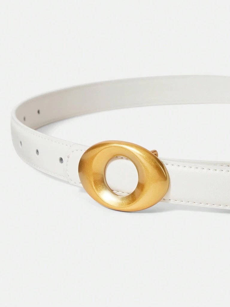 Cinto Feminino De Couro Genuíno Fivela Elegante Branco