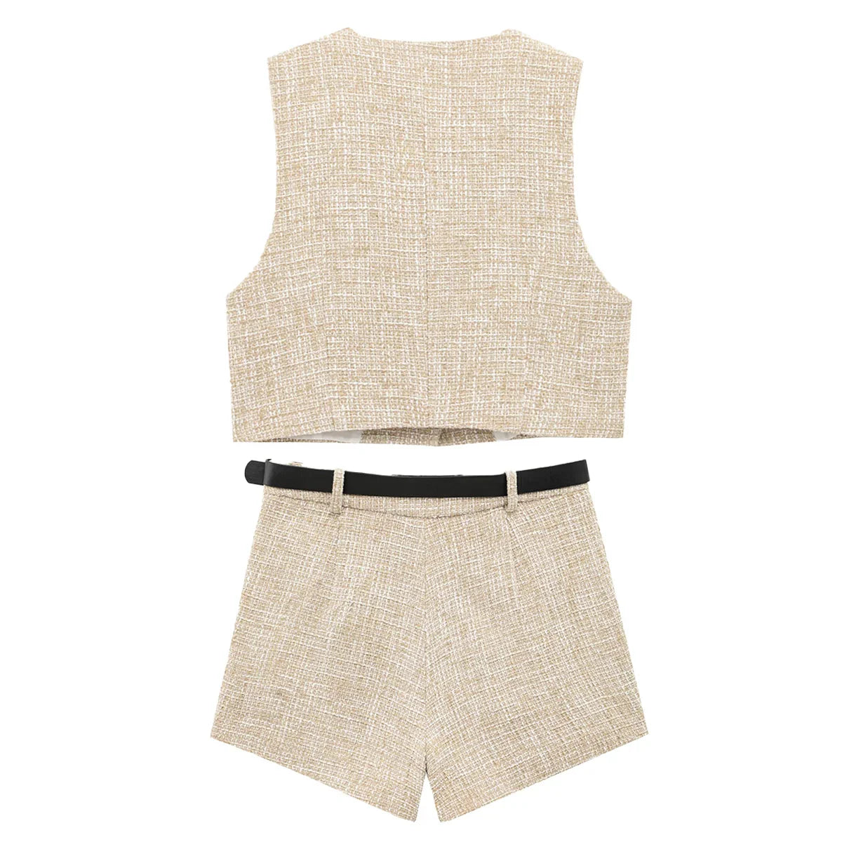 Conjunto Feminino 2 Peças com Cinto Cáqui Claro