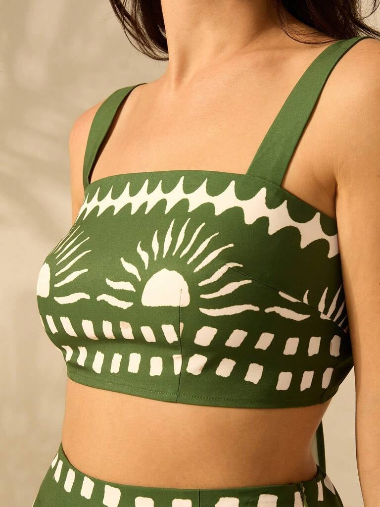 Conjunto Feminino Estampa Tropical Verde Zurique