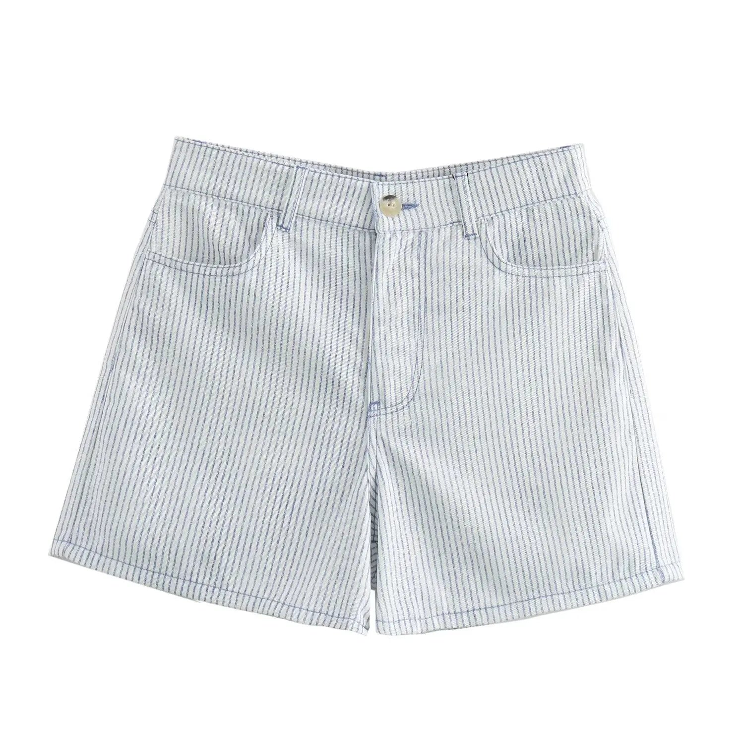 Conjunto Feminino Listrado Branco Decote V Cintura Alta Hag