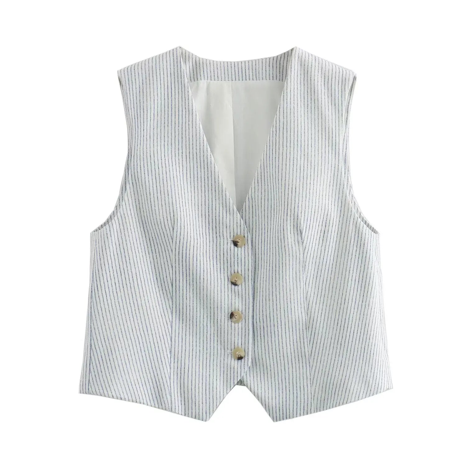 Conjunto Feminino Listrado Branco Decote V Cintura Alta Hag