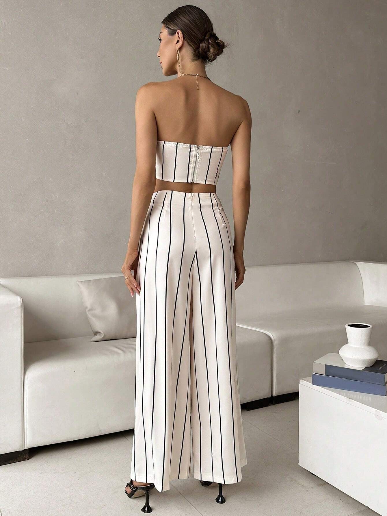 Conjunto Feminino Listrado Branco