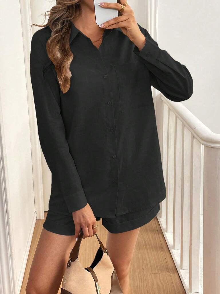 Conjunto Feminino Short e Blusa 100% Algodão Jasmine Preto