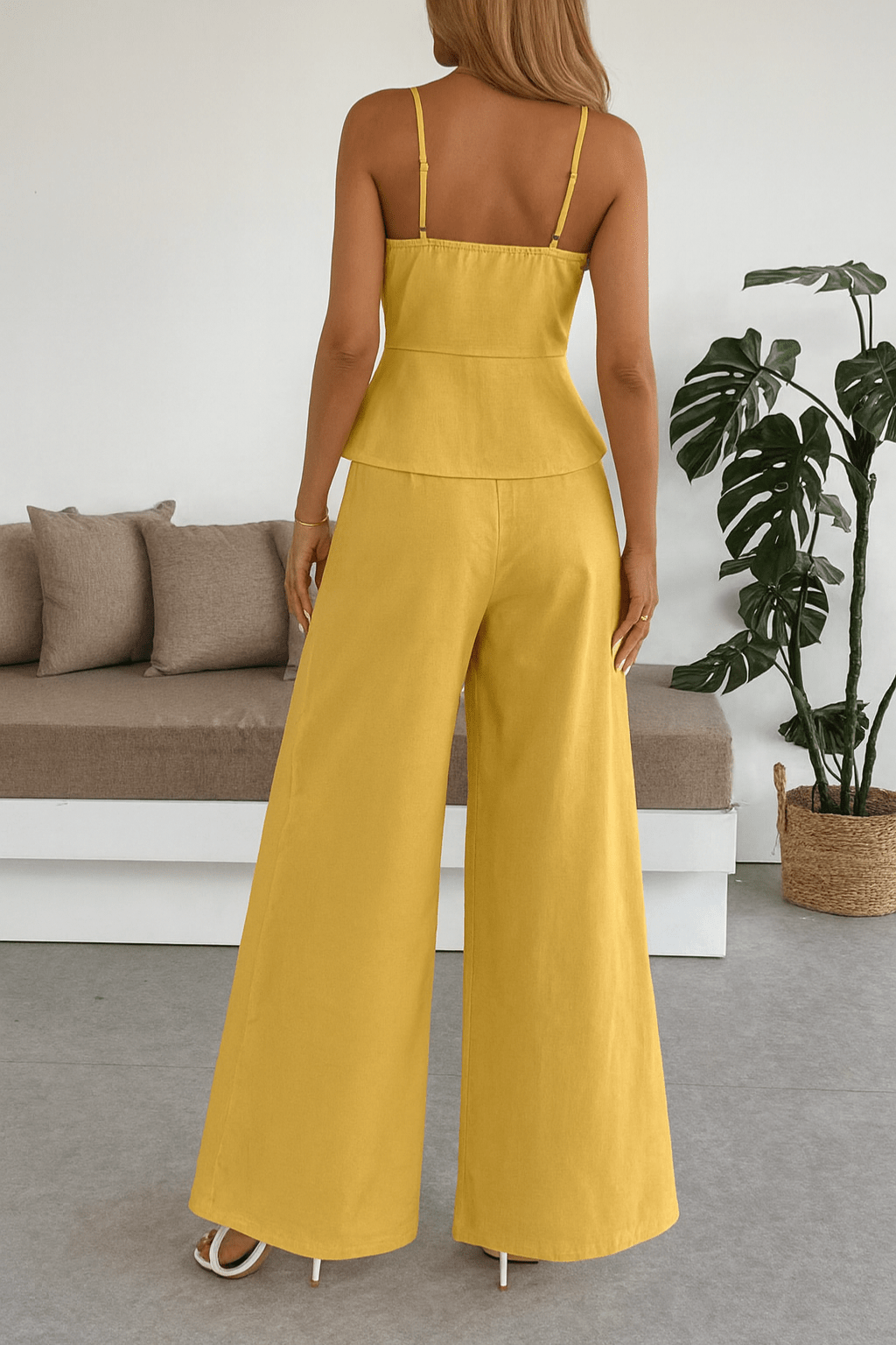 Conjunto Renata Calça pantalona e Blusa Amarelo Manteiga