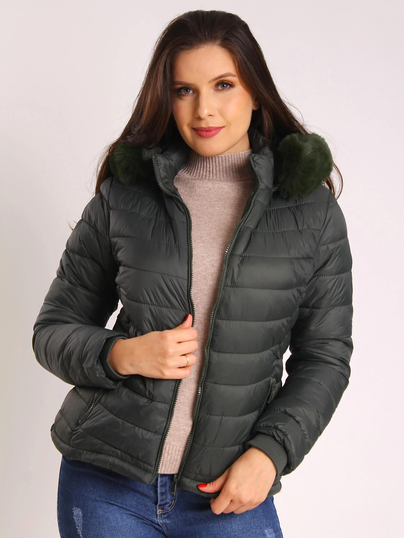 Jaqueta Feminina Puffer Com Forro Pelúcida