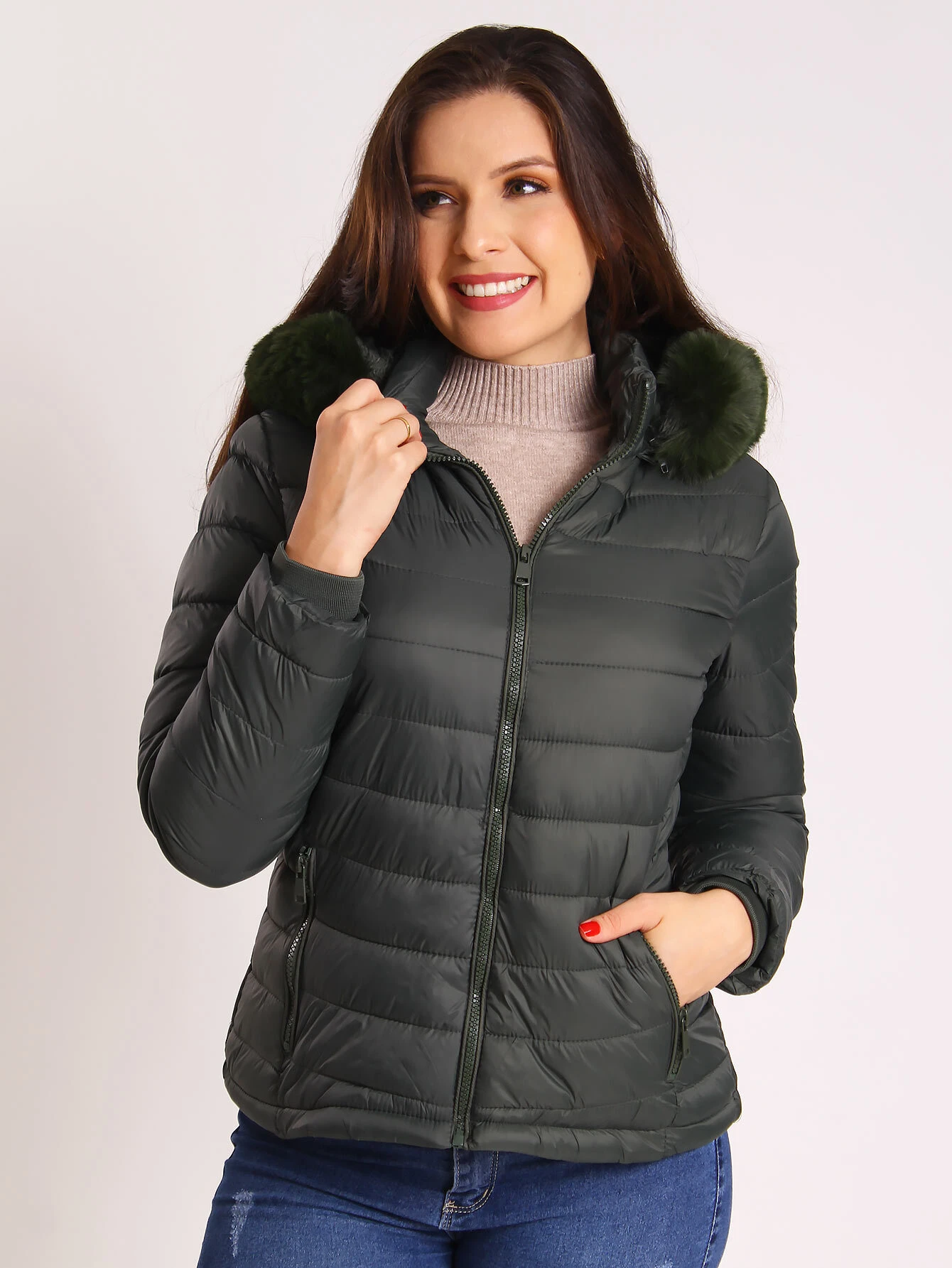 Jaqueta Feminina Puffer Com Forro Pelúcida