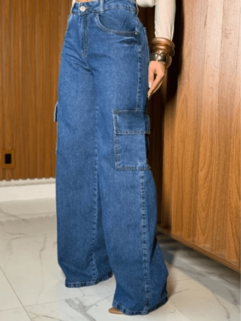 Jeans Calça Feminina Cargo Moda Street Tecido Premium Tulum