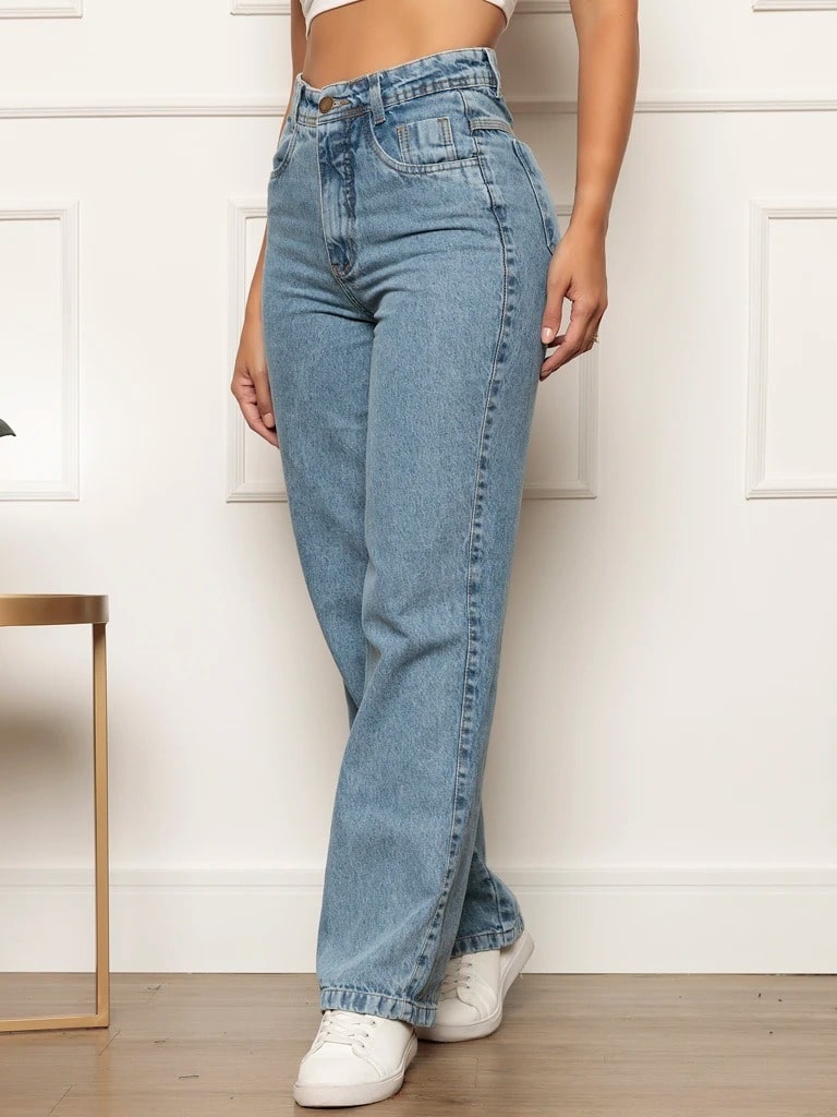 Jeans Calça Feminina Cintura Alta Tecido Grosso Quebec