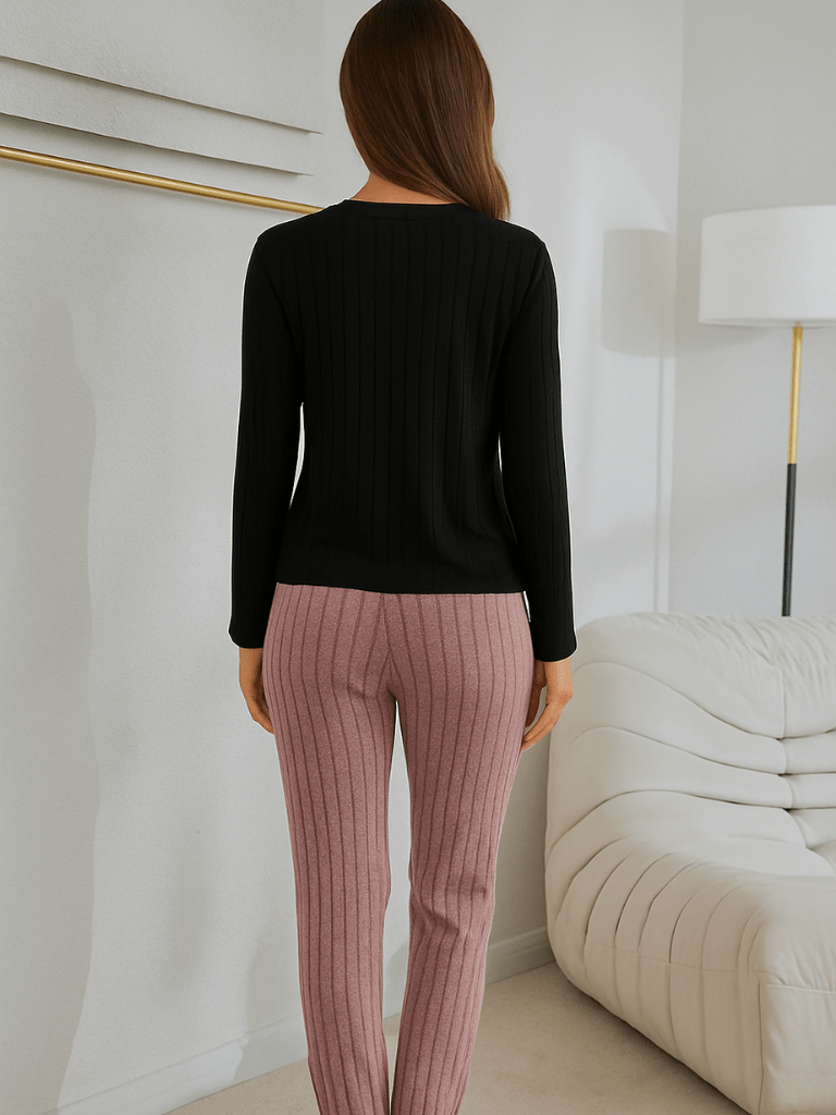 Pijama Feminino Conjunto Manga Comprida Preto