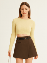 Short Saia Feminino Alfaiataria Marrom Com Cinto