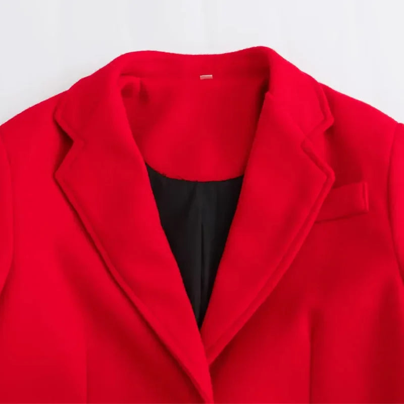 Sobretudo Feminino Longo em Lã Outono Vermelho