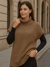Suéter Feminino Gola Alta Manga Asa de Morcego Téo Marrom