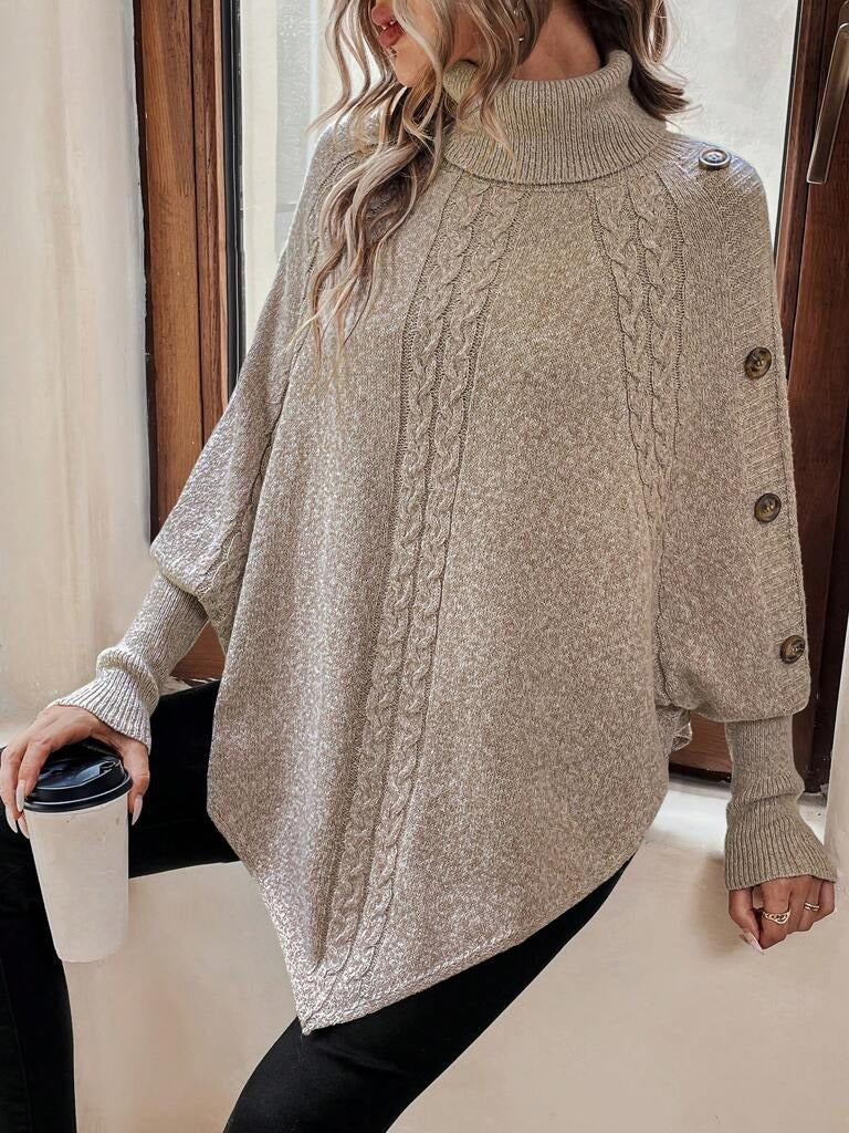 Suéter Feminino Gola Alta Manga Longa Caqui