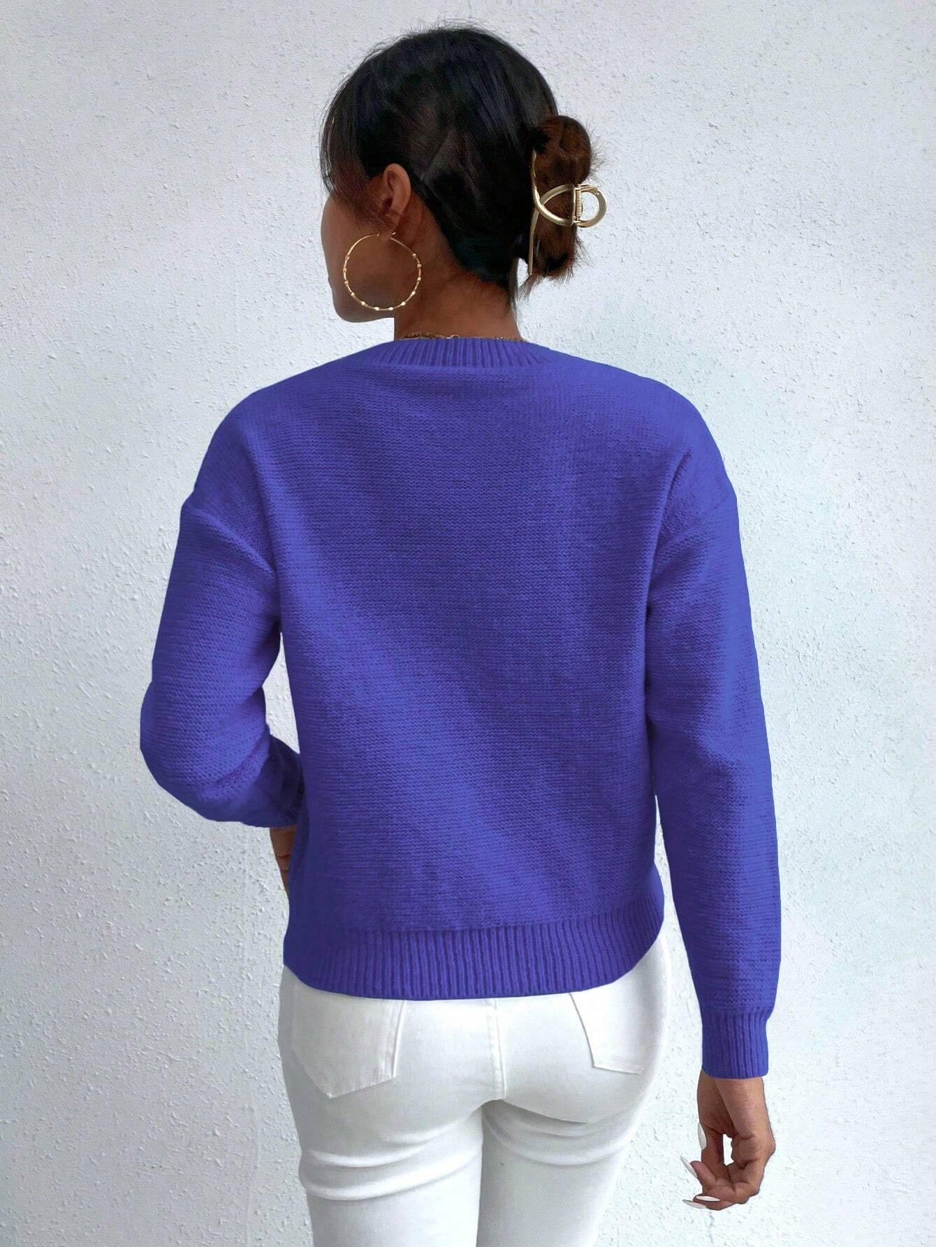 Suéter Feminino Tricot Para Inverno Azul