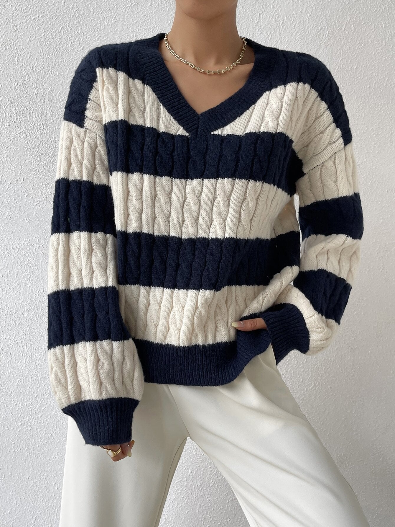 Suéter Feminino Tricot Para Inverno Azul Marinho