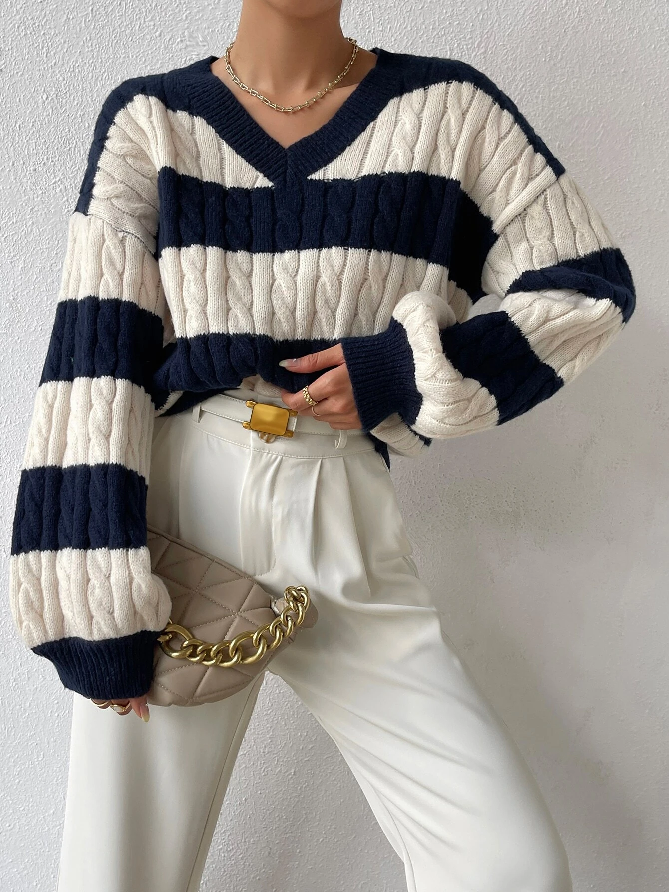 Suéter Feminino Tricot Para Inverno Azul Marinho
