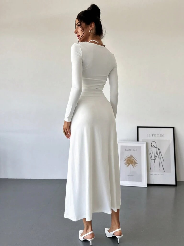 Vestido Branco Longo Plissado Yasmin