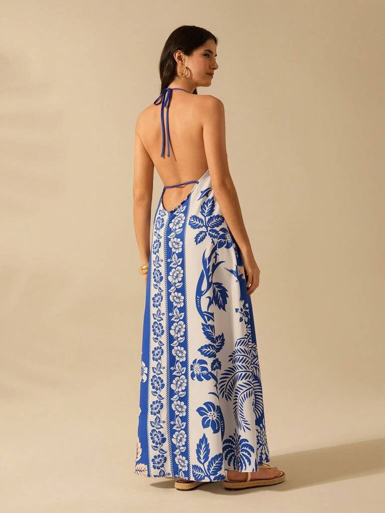 Vestido Longo Estampa Boêmia Azul Lille