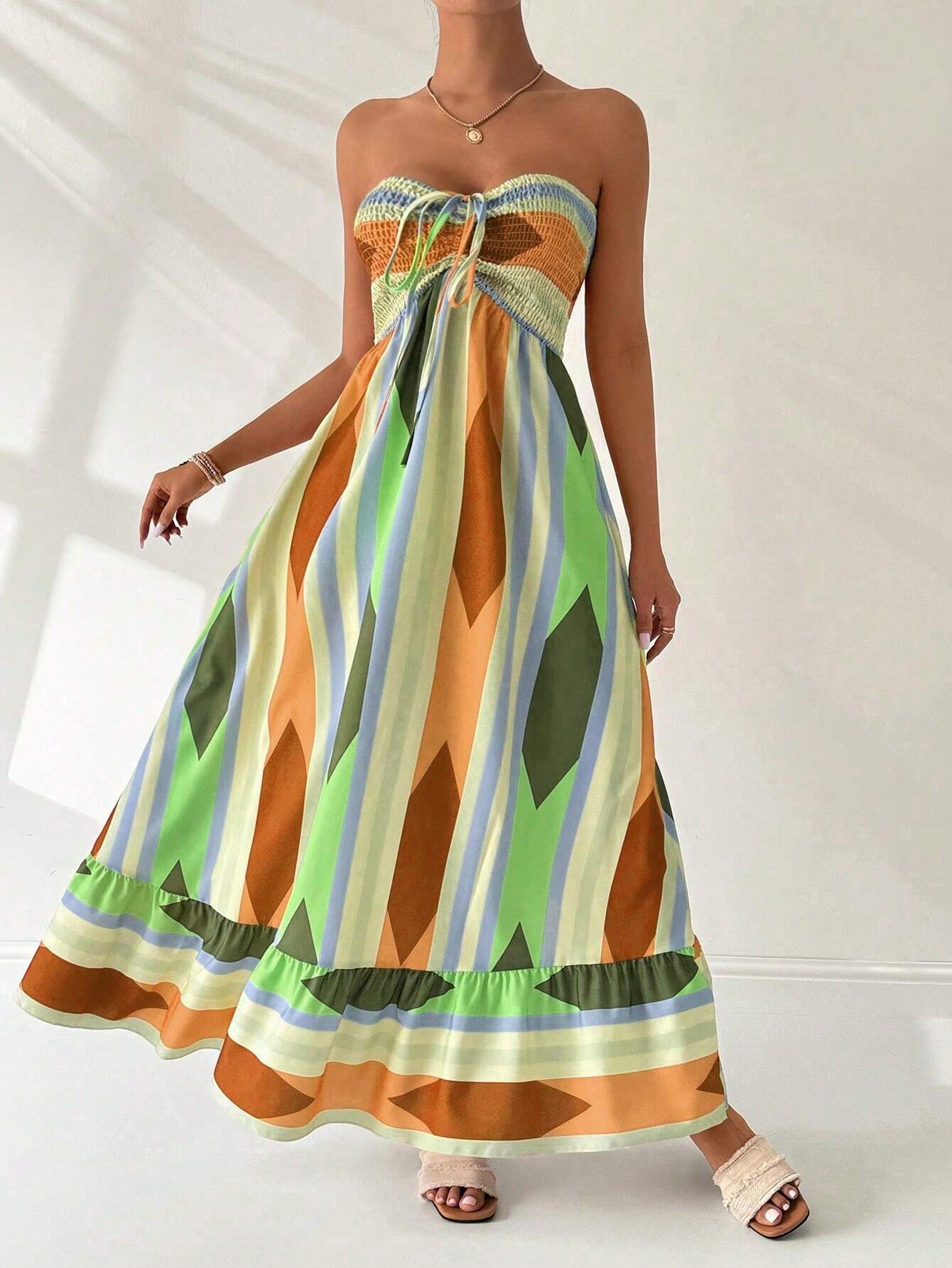 Vestido Longo Estampa Geométrica Amarelo