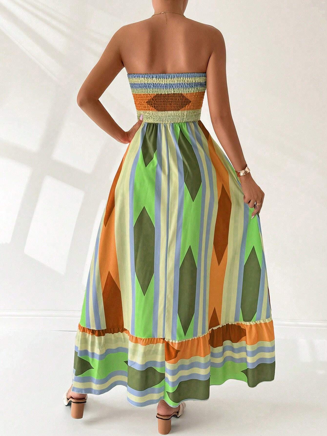 Vestido Longo Estampa Geométrica Amarelo