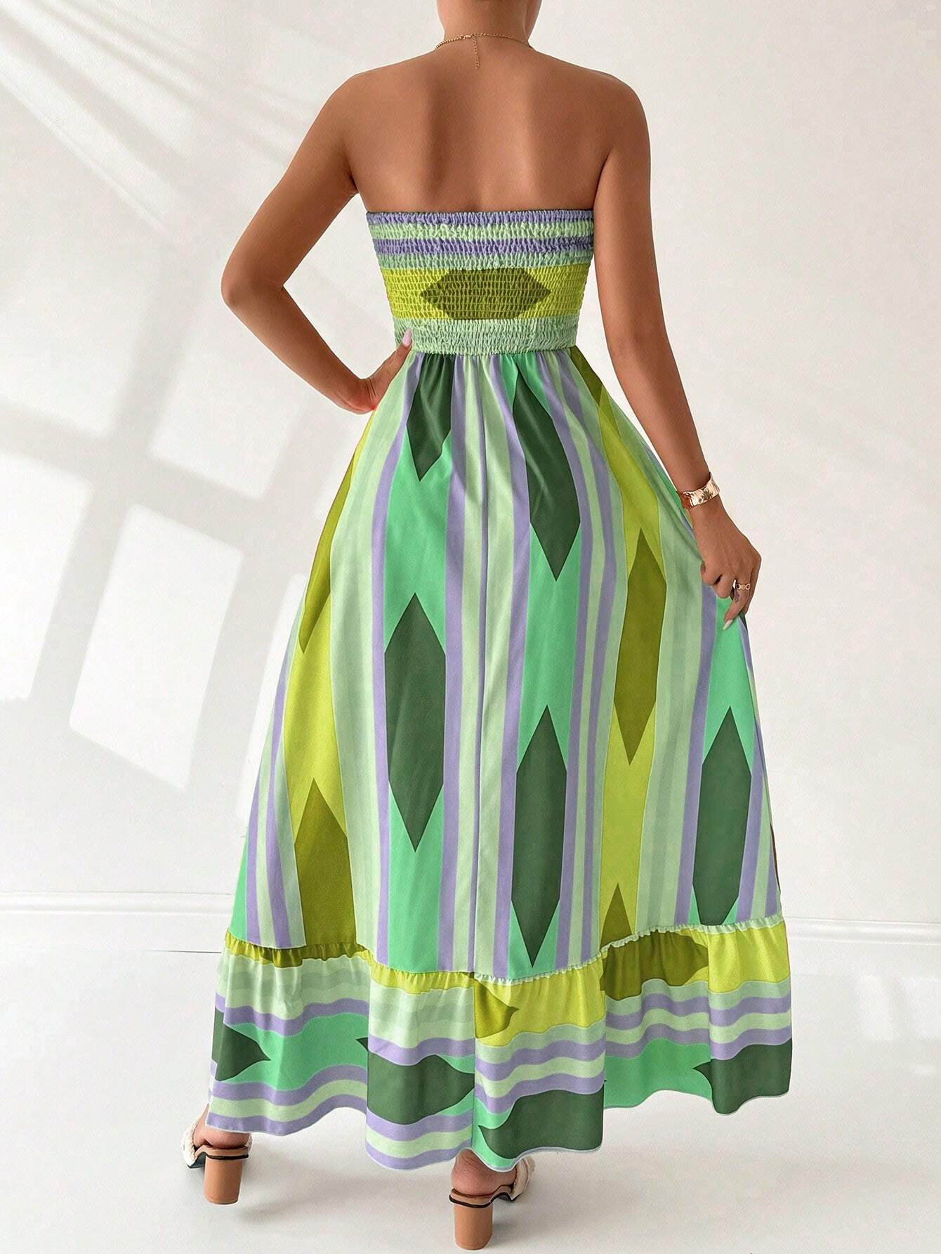 Vestido Longo Estampa Geométrica Verde