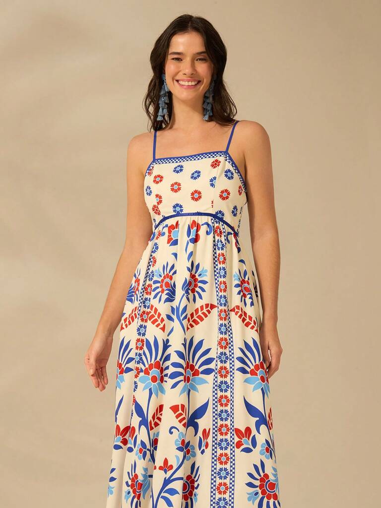 Vestido Longo Estampado Modelo Balli