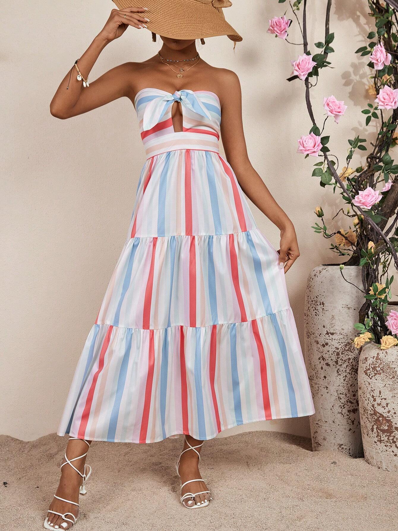 Vestido Longo Listrado Modelo Turquia