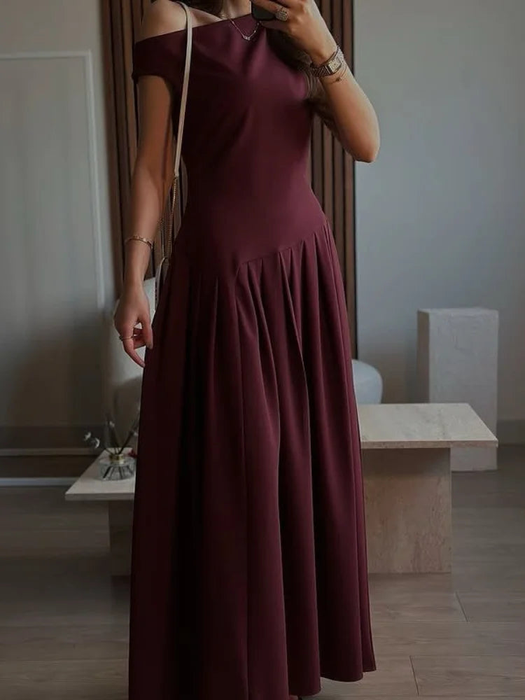 Vestido Longo Manga Curta Cabido Cintura Caroline