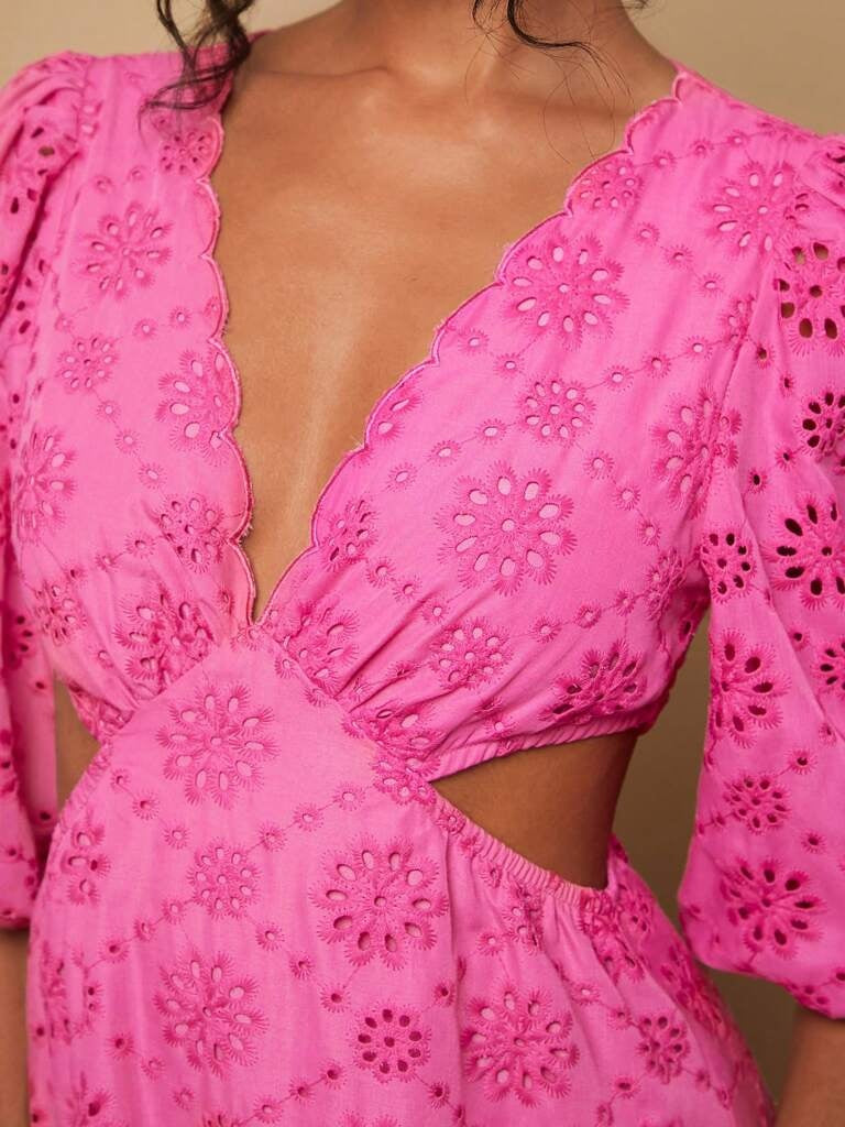 Vestido Longo Rosa Decote em V Guiana
