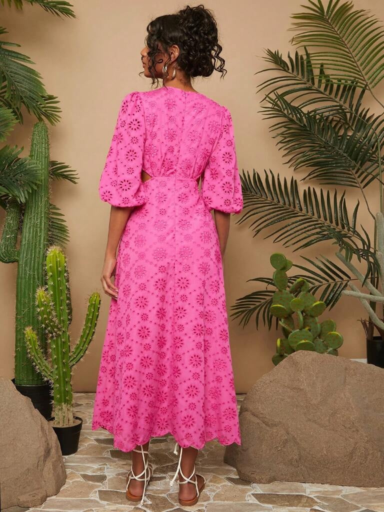 Vestido Longo Rosa Decote em V Guiana