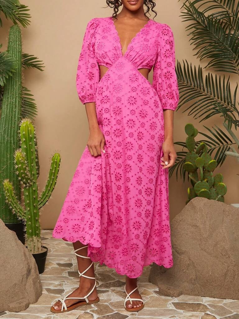 Vestido Longo Rosa Decote em V Guiana