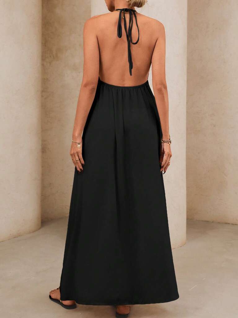Vestido Longo com Alça e Costas Abertas Preto Eliza