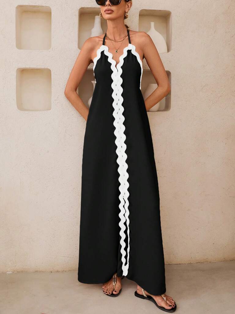 Vestido Longo com Alça e Costas Abertas Preto Eliza