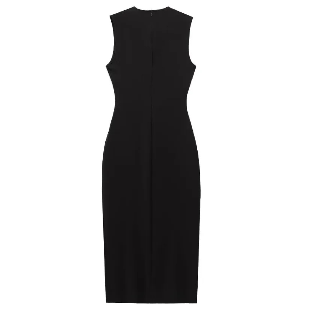 Vestido Midi Feminino Gola Redonda com Fenda e Cinto Raquel